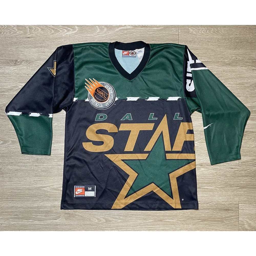 MEDIUM Vintage Authentic 90s Nike Dallas Stars NHL All-Over Print Hockey Jersey